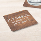 Istanbul Latitude & Longitude Dark Wood Kartonnen Onderzetters (Schuin)