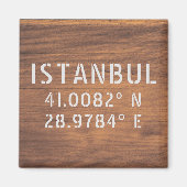 Istanbul Latitude & Longitude Dark Wood Magneet (Voorkant)