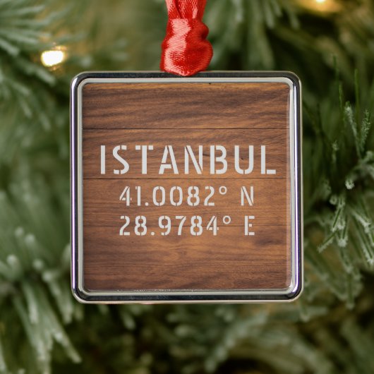 Istanbul Latitude & Longitude Dark Wood Metalen Ornament (Boom)