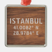 Istanbul Latitude & Longitude Dark Wood Metalen Ornament (Voorkant)