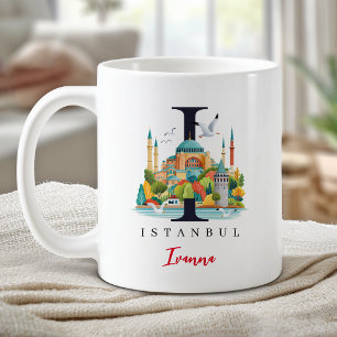 Istanbul Monogram Letter I Gepersonaliseerd Cadeau Koffiemok