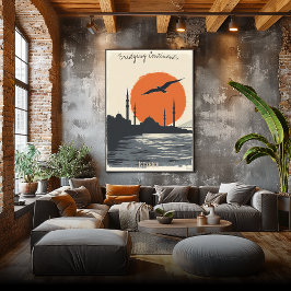 Istanbul Silhouette bij zonsondergang - Minimalist Poster