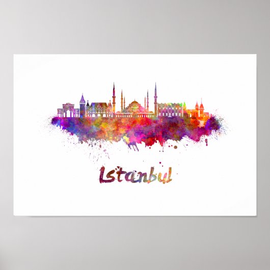 Istanbul skyline in watercolor poster (Voorkant)
