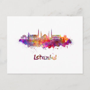 Istanbul skyline in waterverf briefkaart