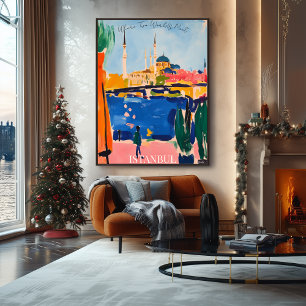 Istanbul Skyline met Waterfront in Fauvistische ku Poster