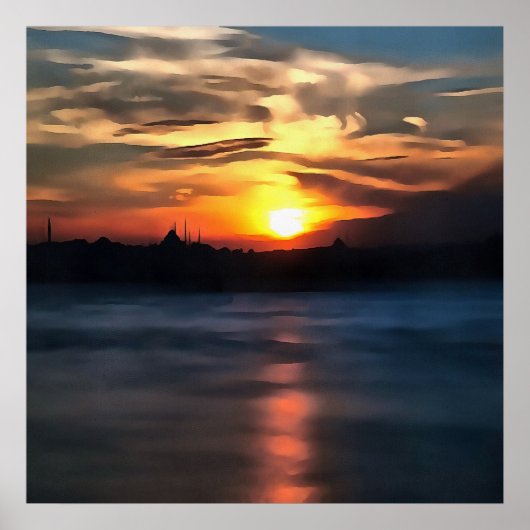 Istanbul Skyline tegen mooie zon Poster (Voorkant)