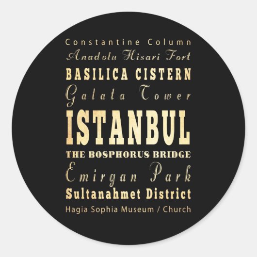 Istanbul Stad Turkije Typografie Kunst Ronde Sticker (Voorkant)