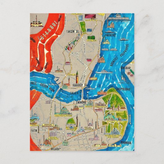 Istanbul Stadkaart Ansichtkaart Briefkaart (Voorkant)