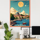 Istanbul stadsgezicht met volle maan poster (Thuiskantoor)