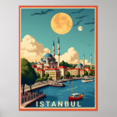 Istanbul stadsgezicht met volle maan poster (Voorkant)