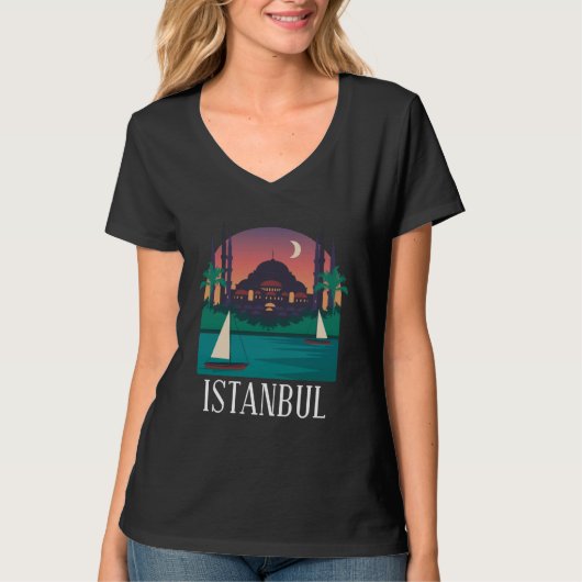 Istanbul Turkey City Skyline Silhouette Outline Sk T-shirt (Voorkant)