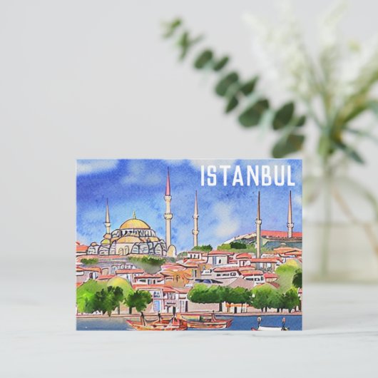 Istanbul Turkey Mosque Waterverf Painting Briefkaart (Staand voorkant)