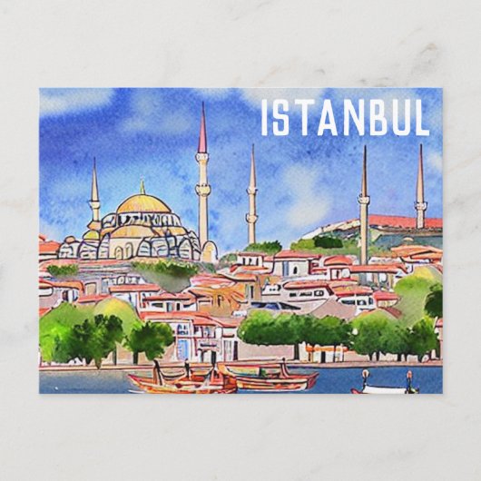 Istanbul Turkey Mosque Waterverf Painting Briefkaart (Voorkant)