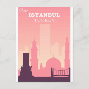 Istanbul Turkey Pink Vintage Travel Poster Briefkaart