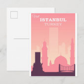 Istanbul Turkey Pink Vintage Travel Poster Briefkaart (Voorkant / Achterkant)