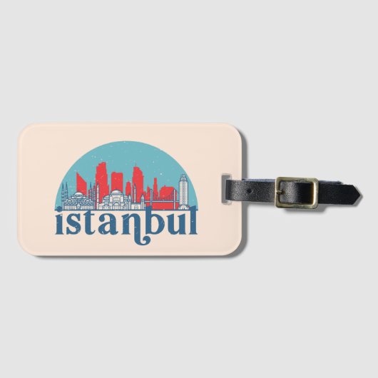 Istanbul Turkey Retro City Skyline Cityscape Art Bagagelabel (Voorkant (horizontaal))