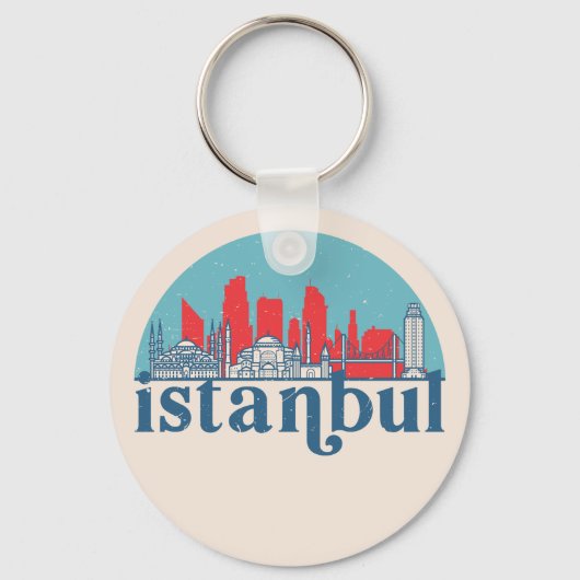 Istanbul Turkey Retro City Skyline Cityscape Art Sleutelhanger (Voorkant)