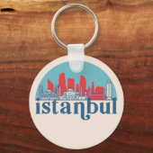 Istanbul Turkey Retro City Skyline Cityscape Art Sleutelhanger (Voorkant)