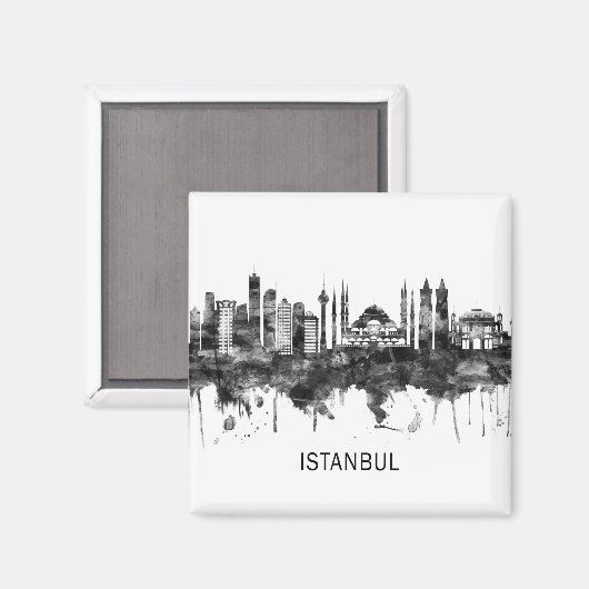 Istanbul Turkey Skyline BW Magneet (Voorkant / Achterkant)