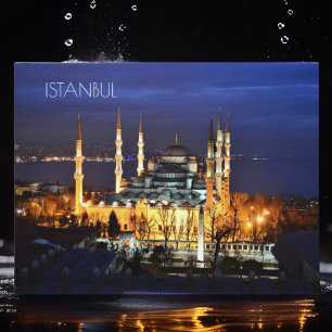 Istanbul Turkije Blauwe Moskee Nacht Fotografie Briefkaart