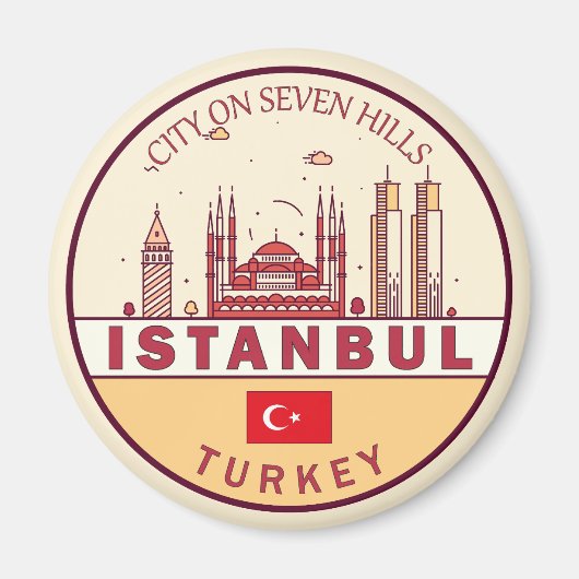 Istanbul Turkije City Skyline Embleem Magneet (Voorkant)
