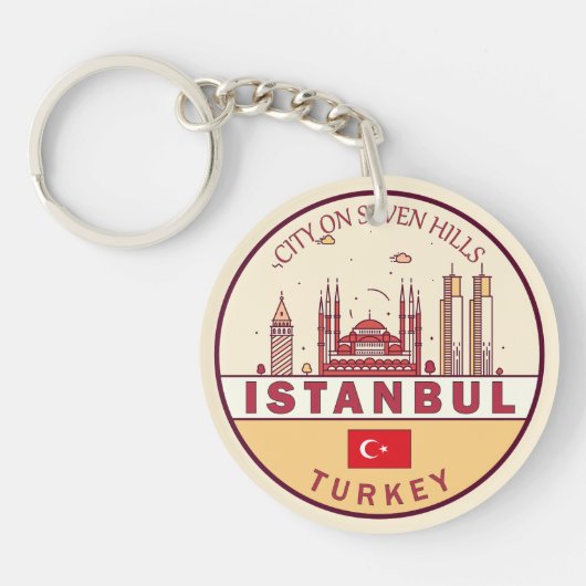 Istanbul Turkije City Skyline Embleem Sleutelhanger (Voorkant)