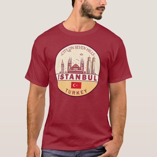 Istanbul Turkije City Skyline Embleem T-shirt (Voorkant)