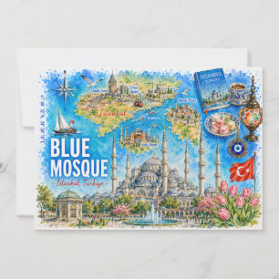 Istanbul Turkije Geïllustreerde Blauwe Moskee Ansi Kaart