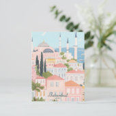 Istanbul Turkije Gouache Schilderillustratie Reize Briefkaart (Staand voorkant)