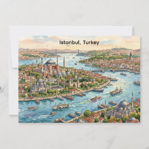 Istanbul Turkije Hagia Sophia Aquarel  Kaart