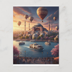 Istanbul Turkije Heet Luchtballonnen Blauwe Moskee Briefkaart