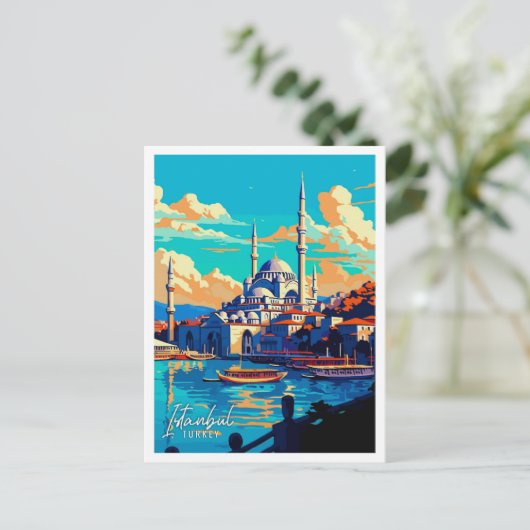 Istanbul Turkije Kunst vintage reisillustratie Briefkaart (Staand voorkant)