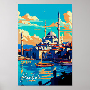 Istanbul Turkije Kunst vintage reisillustratie Poster