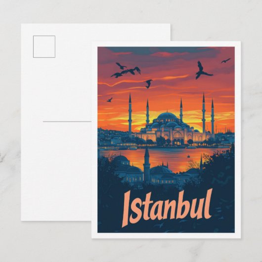 Istanbul Turkije Kunst Vintage Reizen Illustratie Briefkaart (Voorkant / Achterkant)