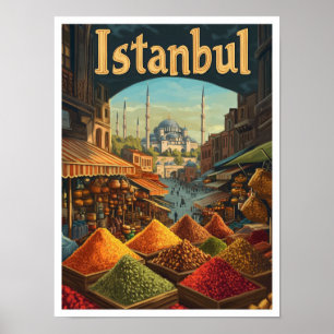 Istanbul Turkije Kunst Vintage Reizen Illustratie Poster