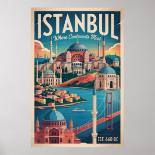 Istanbul Turkije Retro Silhouette Stadslandschap R Poster