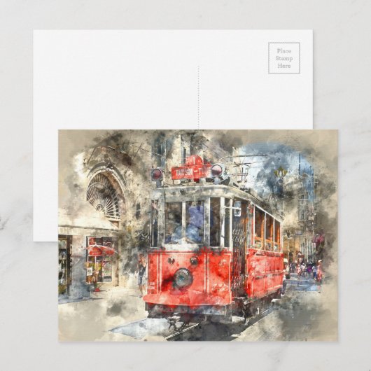 Istanbul Turkije rode trolley Briefkaart (Voorkant / Achterkant)