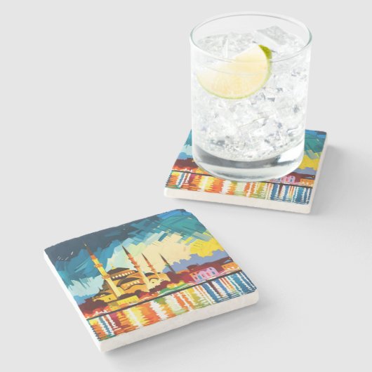Istanbul Turkije Souvenir Stenen Onderzetter (Zijkant)