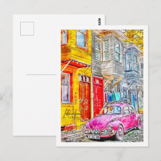 Istanbul Turkije Travel Place Waterverf Briefkaart (Voorkant / Achterkant)