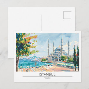 Istanbul Turkije Vintage Kunst Illustratie Reizen Briefkaart