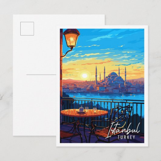 Istanbul Turkije vintage reisillustratie Briefkaart (Voorkant / Achterkant)