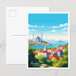 Istanbul Turkije vintage reisillustratie Briefkaart