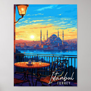 Istanbul Turkije vintage reisillustratie Poster