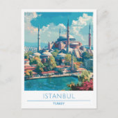 Istanbul Turkije Vintage Reizen Briefkaart (Voorkant)