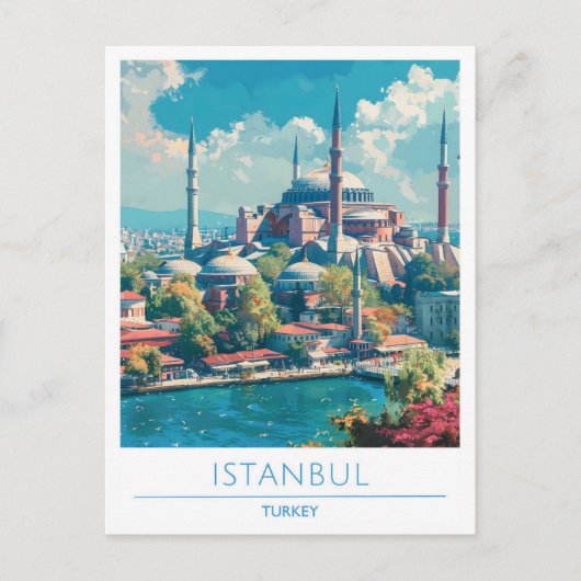 Istanbul Turkije Vintage Reizen Briefkaart (Voorkant)