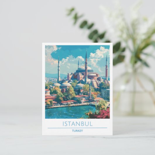 Istanbul Turkije Vintage Reizen Briefkaart (Staand voorkant)