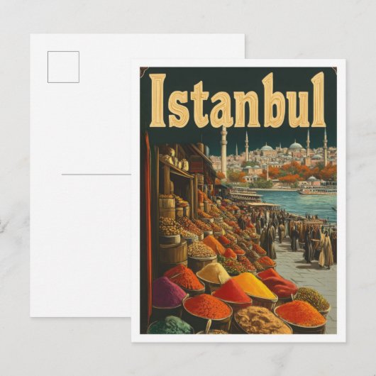 Istanbul Turkije Vintage Travel Illustratie Briefkaart (Voorkant / Achterkant)