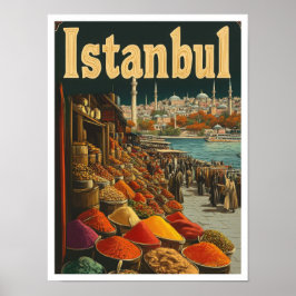 Istanbul Turkije Vintage Travel Illustratie Poster