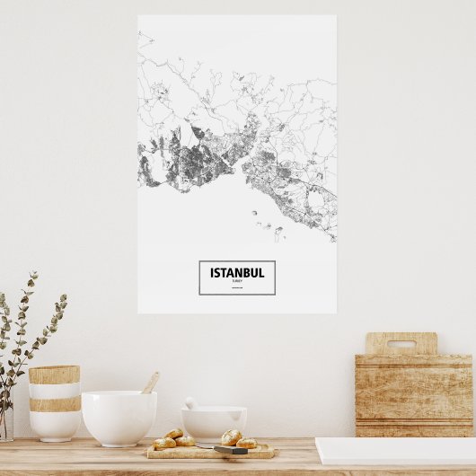 Istanbul, Turkije (zwart op wit) Poster (Keuken)