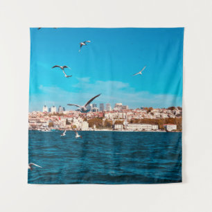 Istanbul uitzicht met zeemijlen op een zonnige dag wandkleed